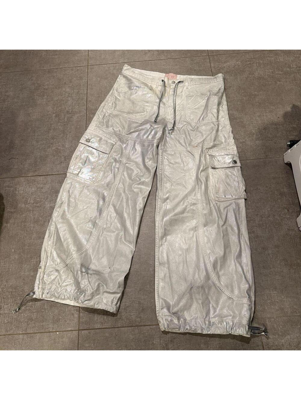 Women’s Silver Cargo Pants with Drawstring Waist